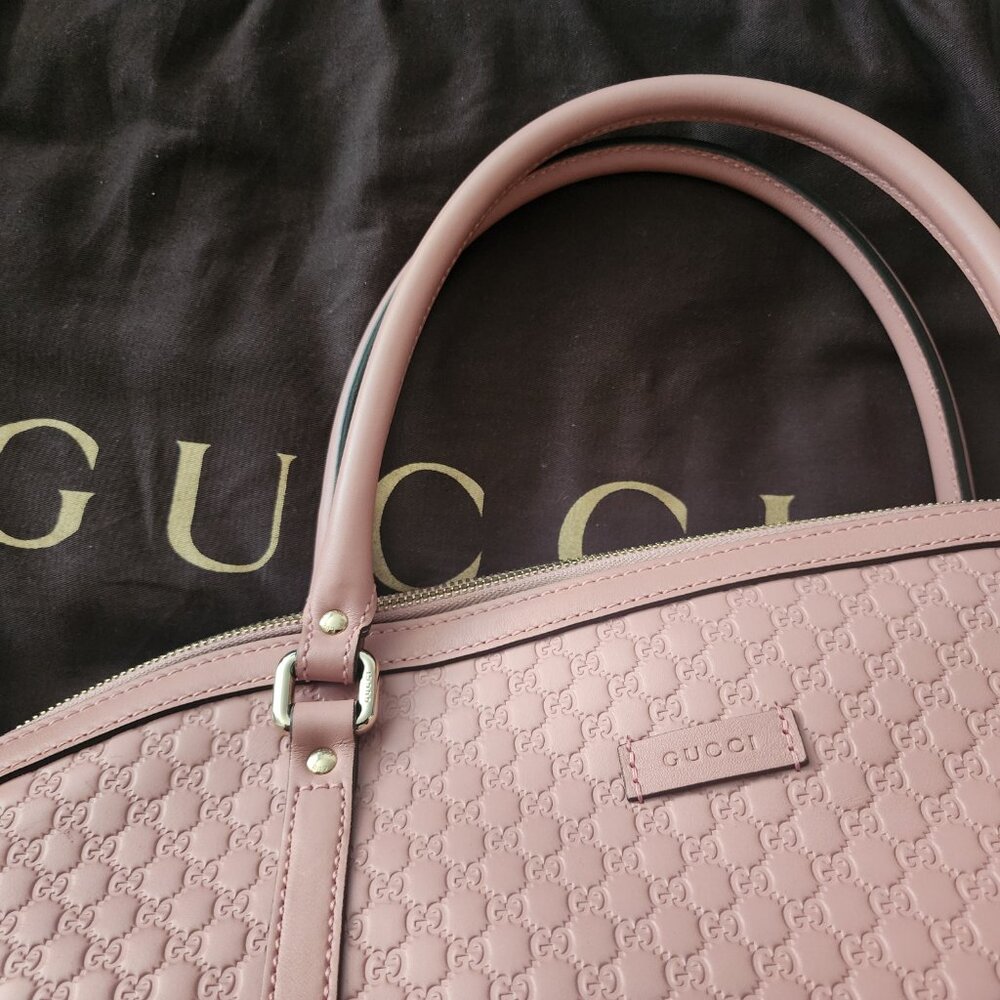 GUCCI - AUTHENTIC PINK LEATHER MICRO GUCCISIMA TOTE - Picture 7 of 12